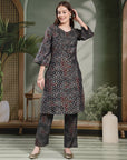 Ethnic Motif Printed Modal Chanderi Kurta Set with Bandhani Printed Palazzo