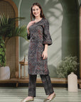 Ethnic Motif Printed Modal Chanderi Kurta Set with Bandhani Printed Palazzo