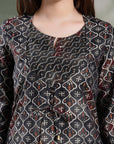 Ethnic Motif Printed Modal Chanderi Kurta Set with Bandhani Printed Palazzo
