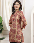 Maroon Viscose Rayon Kurti with Ethnic Motifs & Tassel Detail