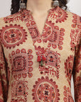 Maroon Viscose Rayon Kurti with Ethnic Motifs & Tassel Detail