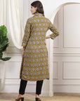 Ethnic Motif Printed A-Line Viscose Rayon Kurta with Shirt Collar