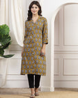Ethnic Motif Printed A-Line Viscose Rayon Kurta with Shirt Collar