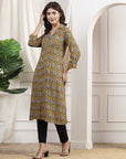 Ethnic Motif Printed A-Line Viscose Rayon Kurta with Shirt Collar