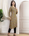 Ethnic Motif Printed A-Line Viscose Rayon Kurta with Shirt Collar