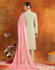 Knitted Wool Kurta Set with Ari Embroidery & Tasselled Dupatta