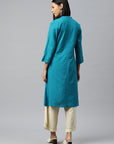 Solid A-Line Calf Length Cotton Kurta