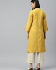 Solid A-Line Calf Length Cotton Kurta