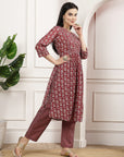 Maroon Modal Chanderi Floral Kurta Set with Palazzo