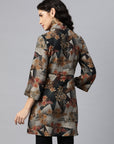 Printed High-Low Modal Chanderi Tunic with Floral Embroidery