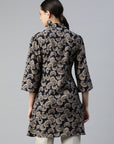 Floral Printed A-Line Modal Chanderi Kurti with Shirt Collar