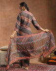 Floral Printed Silk Kurta Set with Sewroskie Work & Printed Dupatta