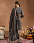 Chanderi Chevron Kurta Set with Swarovski Detailing & Dupatta