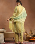 Tribal Printed Straight Kurta Set with Lace Detailing & Chiffon Dupatta