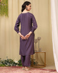 Zari Embroidered Blended Kurta Set with Full Sleeves & Palazzo