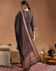 Placement Printed Chanderi Kurta Set with Swarovski Work and Dupatta