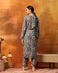 Wool Blend Floral Printed Kurta Set with Ethnic Embroidery & Printed Palazzo