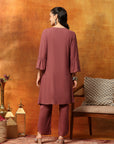 Solid A-Line Viscose Rayon Kurta Set with Thread Embroidery & Bell Sleeves