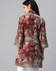 Printed High-Low Modal Chanderi Tunic with Floral Embroidery