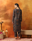 Wool Blend Floral Kurta Set with Zari Embroidery & Printed Elasticated Palazzo