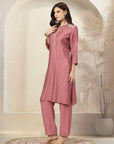 Solid A-Line Poly Viscose Kurta with Embroidery & Palazzo