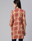 Ethnic motif viscose kurti with mirror detailing and 3/4th sleeves