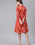 Floral Printed Cotton A-Line Knee-Length Dress