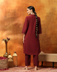 Cotton Blend Zari Embroidered Kurta Set with Embroidered Organza Cuffs & Elasticated Palazzo