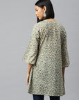 Floral Printed Cotton A-Line Kurti with Tie-Up Neck