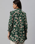 Floral Printed Straight Modal Chanderi Button-Down Shirt