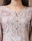 Floral Printed Poly Viscose Kurti with Embroidered Yoke