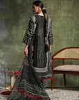 Printed Linen Kurta Set with Mirror Embroidery & Striped Dupatta