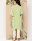 Solid A-Line Rayon Kaftan Kurta with Embroidered Yoke & Flared Sleeves