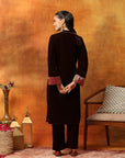 Velvet Zari Embroidered Kurta Set with Elasticated Palazzo