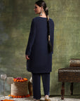 Velvet Embroidered Kurta Set with Organza Patti Sleeves & Palazzo