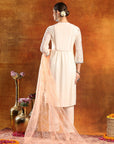 Crepe-Raschel Embroidered Kurta Set with Mesh Lace Dupatta