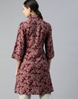Floral Printed A-Line Modal Chanderi Kurti with Shirt Collar