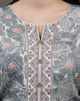 Floral Printed Poly Viscose Kurti with Embroidered Yoke