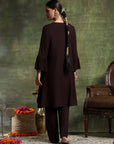 Solid A-Line Viscose Rayon Kurta Set with Thread Embroidery & Bell Sleeves