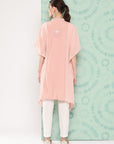 Solid A-Line Rayon Kaftan Kurta with Embroidered Yoke & Flared Sleeves