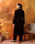 Velvet Kurta Set with Mandarin Collar & Zari Embroidered Yoke