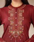 Viscose Blend Kurta Set with Ethnic Motif Embroidery