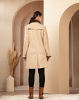 Suede Long Coat with Fur Collar & Sleeve Detailing