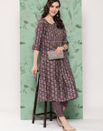 Purple Modal Chanderi Floral Kurta Set with Palazzo