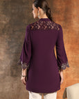 Crepe Festive Tunic with Zari Bell Sleeves & Frilled Mandarin Collar