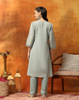 Silk Blend Embroidered Kurta Set with Palazzo & Lace Hem