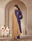 Zari-Trimmed V-Neck Kurta Set with Chanderi Tassel Dupatta