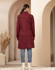 Suede Long Coat with Button Placket & Tab-Sleeve Detailing
