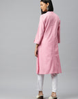 Solid A-Line Calf Length Cotton Kurta
