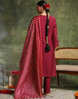 Vetican Embroidered Kurta Set with Bell Sleeves & Khadi Silk Dupatta